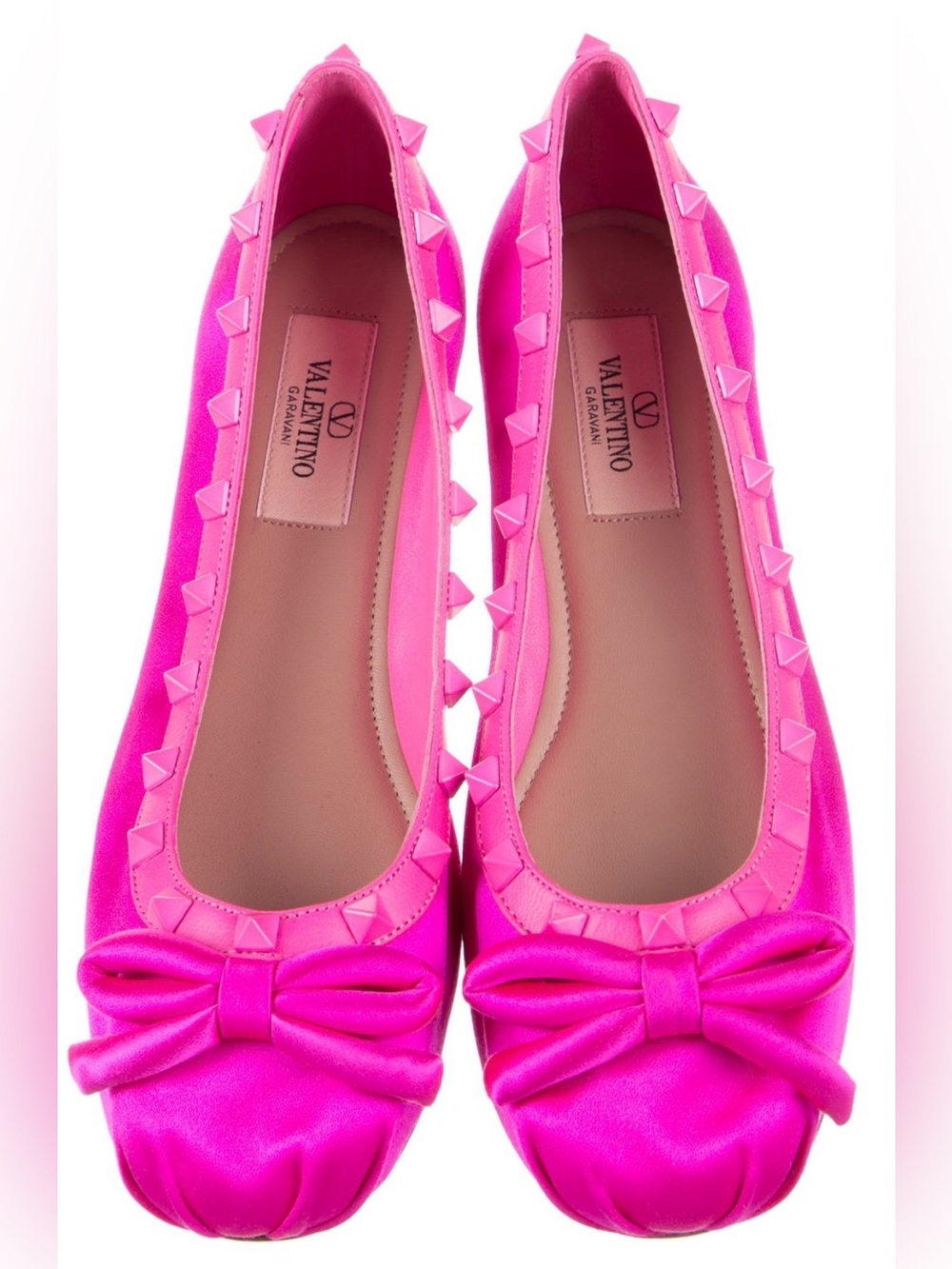 Valentino Rockstud Fuchsia Pink Silk Ballet Flats